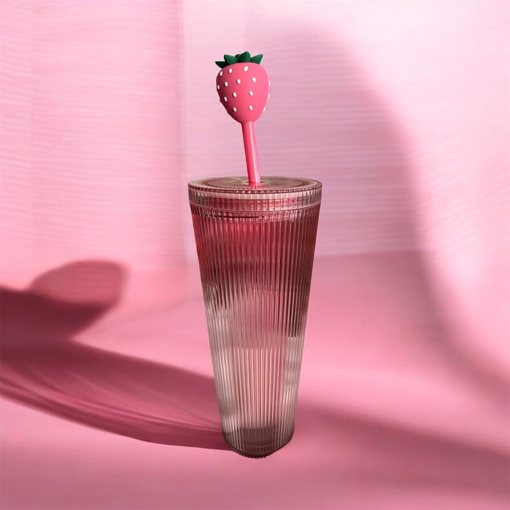 Starbucks Pink Pleated Strawberry Topper Venti Cold Cup Tumbler 24oz New